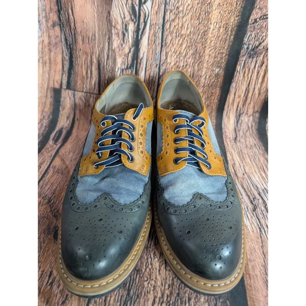 Clarks Darby Limit Shoes Blue Spectator Wingtip Leather Canvas Brogue Mens 11
